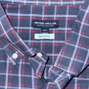 Peter Millar Crown Crafted Winter Soft Twill Button‎ Down Men's 2XL Blue Plaid
